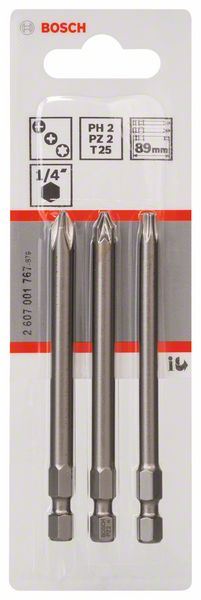 3-delni set bitova odvrtača ekstra-tvrdi Bosch 2607001767, PH2; PZ2; T25; 89 mm
