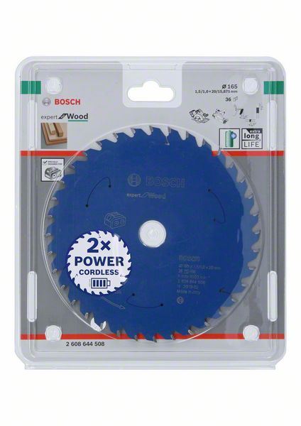 Expert for Wood list kružne testere za akumulatorske testere 165x1.5/1x20 T36 Bosch 2608644508, 165x1.5/1x20 T36