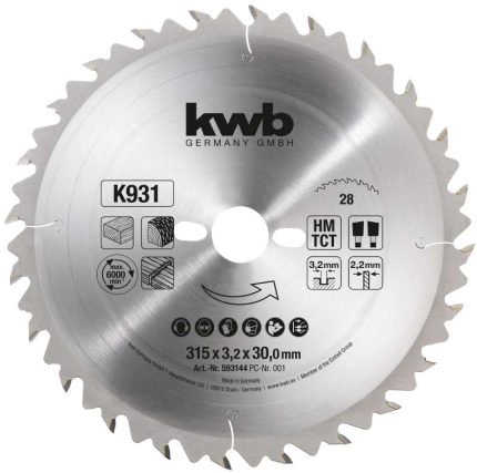 KWB 49593144 Rezni disk za cirkular 315x30 28Z, HM, za drvo/plastiku