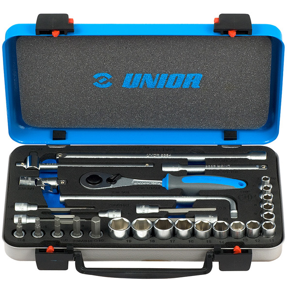 613073 Unior 239D Ključevi nasadni, prihvat 3/8", u metalnoj kutiji, /30, 613073
