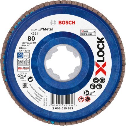 Bosch X-LOCK flap disk X551 P80 115 mm ravni, 2608619813
