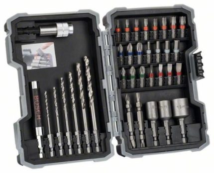35-delni set burgija i bitova odvrtača Bosch 2607017328, PH1; PH2; PH3; PZ1; PZ2; PZ3; SL3; SL4; SL5; SL6; H3; H4; H5; H6; T10; T15; T20; T20; T25; T27; T30; T40
