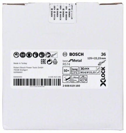X-LOCK vlaknaste brusne ploče, Ø125 mm, G 36, R574, Best for Metal, 1 komad Bosch 2608619160, D= 125 mm; K= 36