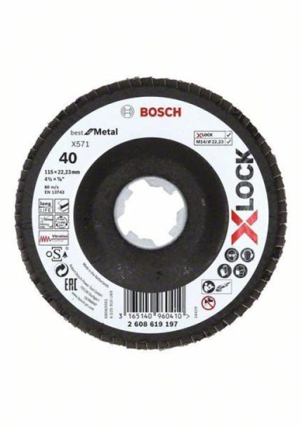 X-LOCK lamelne ploče, verzija pod uglom, vlaknasta ploča, Ø115 mm, G 40, X571, Best for Metal, 1 komad Bosch 2608619197, D= 115 mm; G= 40, pod uglom