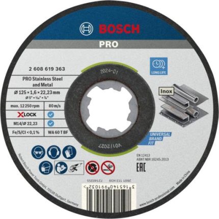 X-LOCK Standard for Inox 10x125x1,6 mm T41 Bosch 2608619364, 10pcs; 125 x 1.6 x 22.23 mm